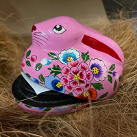Hand-Painted Easter Rabbit Box Pink Floral Design