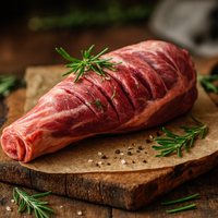 Raw Mutton with rosemary on a wooden cutting board