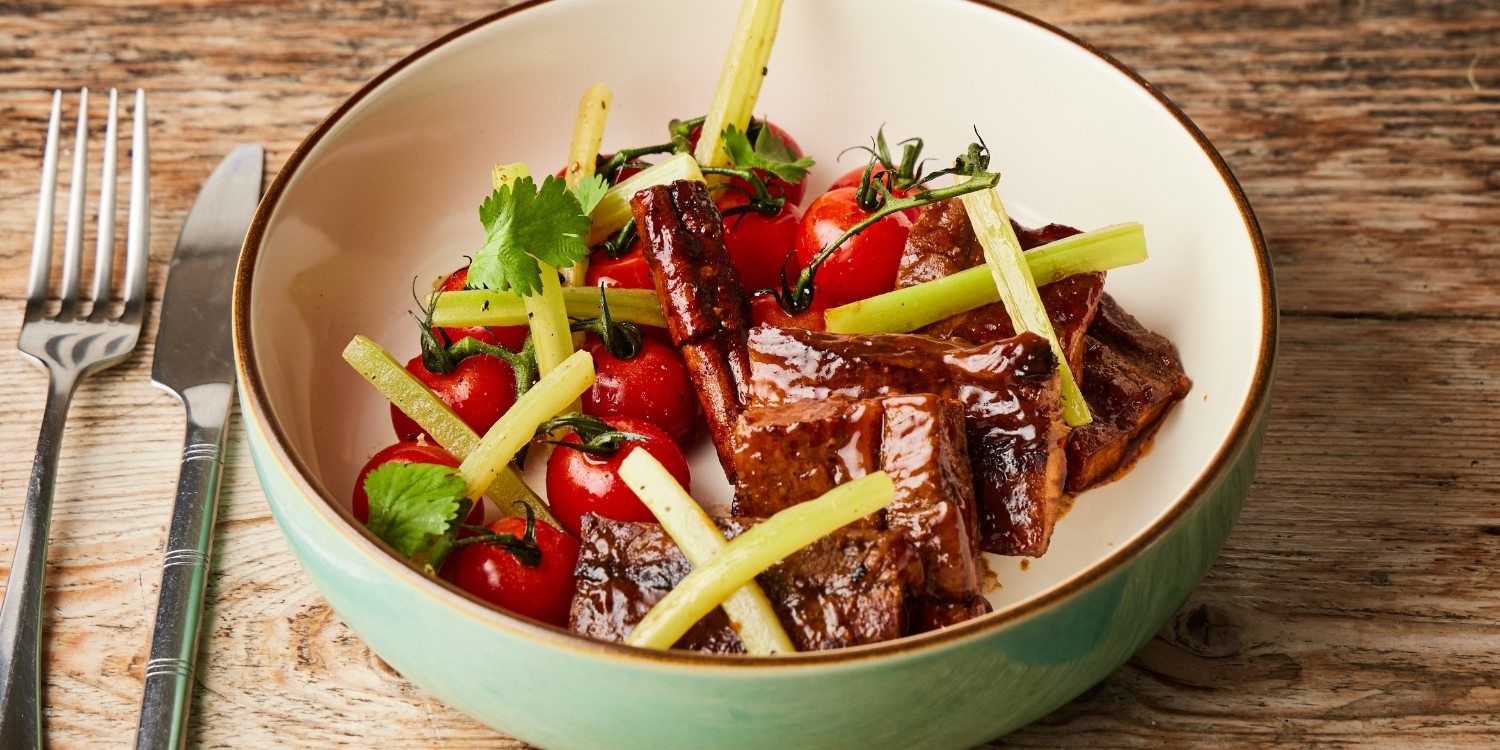 a sticky caramelised finish, showcasing rich texture and deep colour