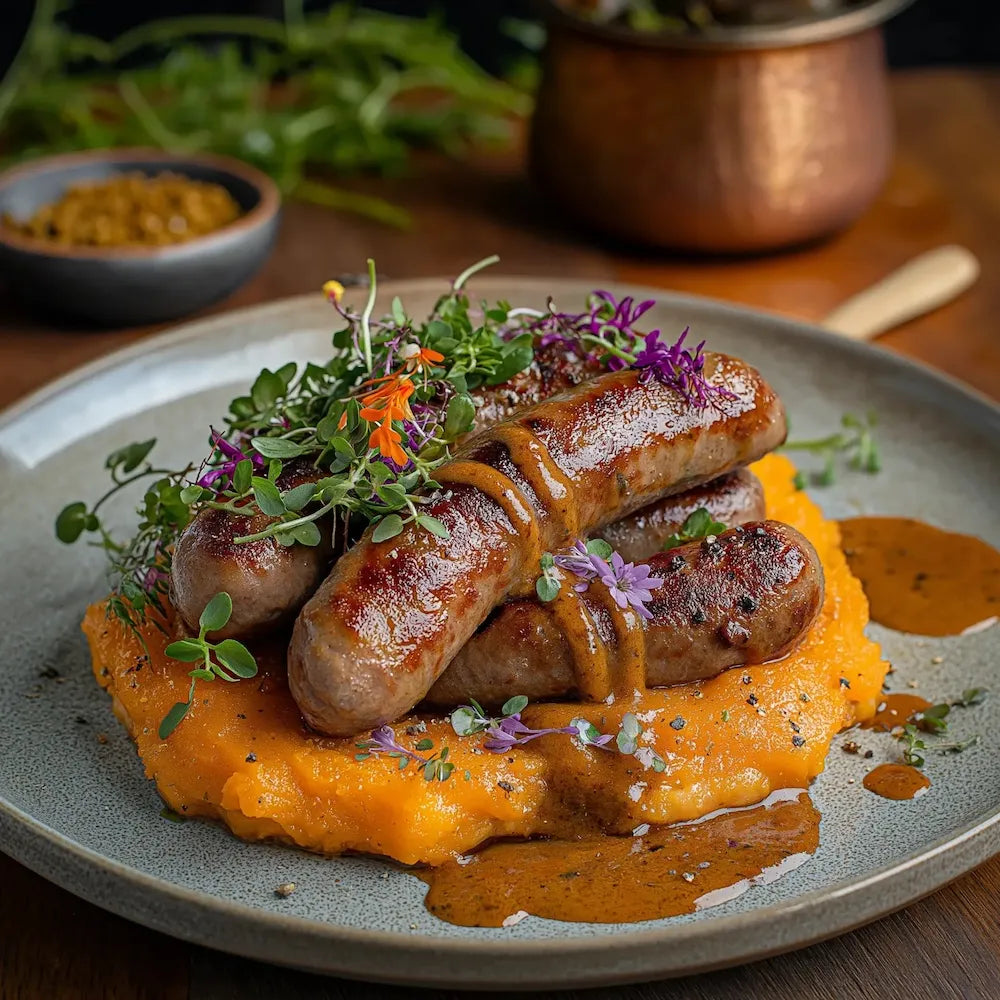 Cumberland Sausage & Sweet Potato Mash