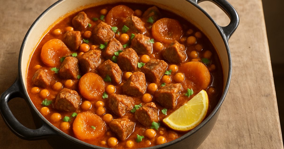 Lamb shoulder stew with chickpeas, apricots and coriander in a spiced sauce