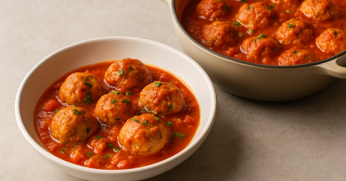 Turkey meatballs in tomato sauce with chopped parsley