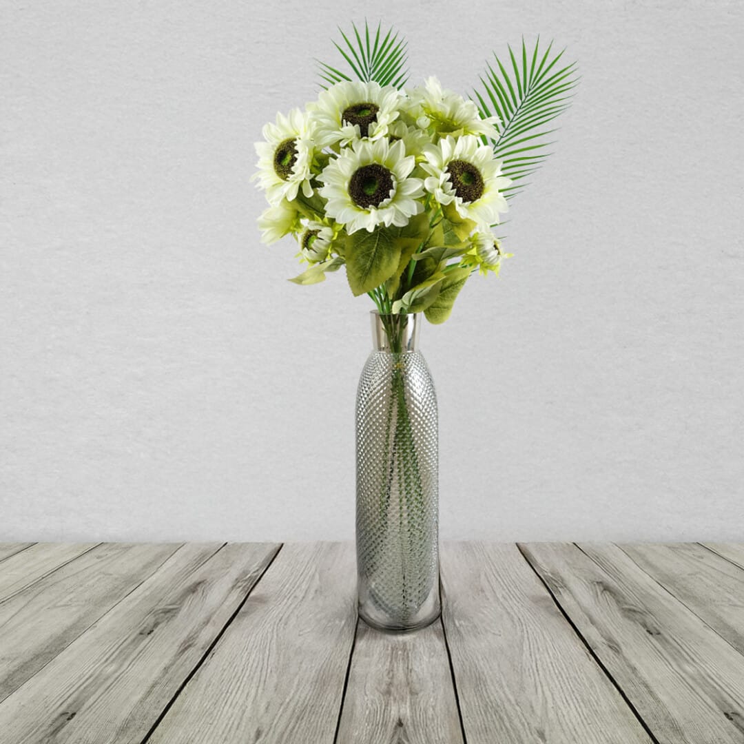 100cm White Artificial Sunflower Arrangement Glass Vase