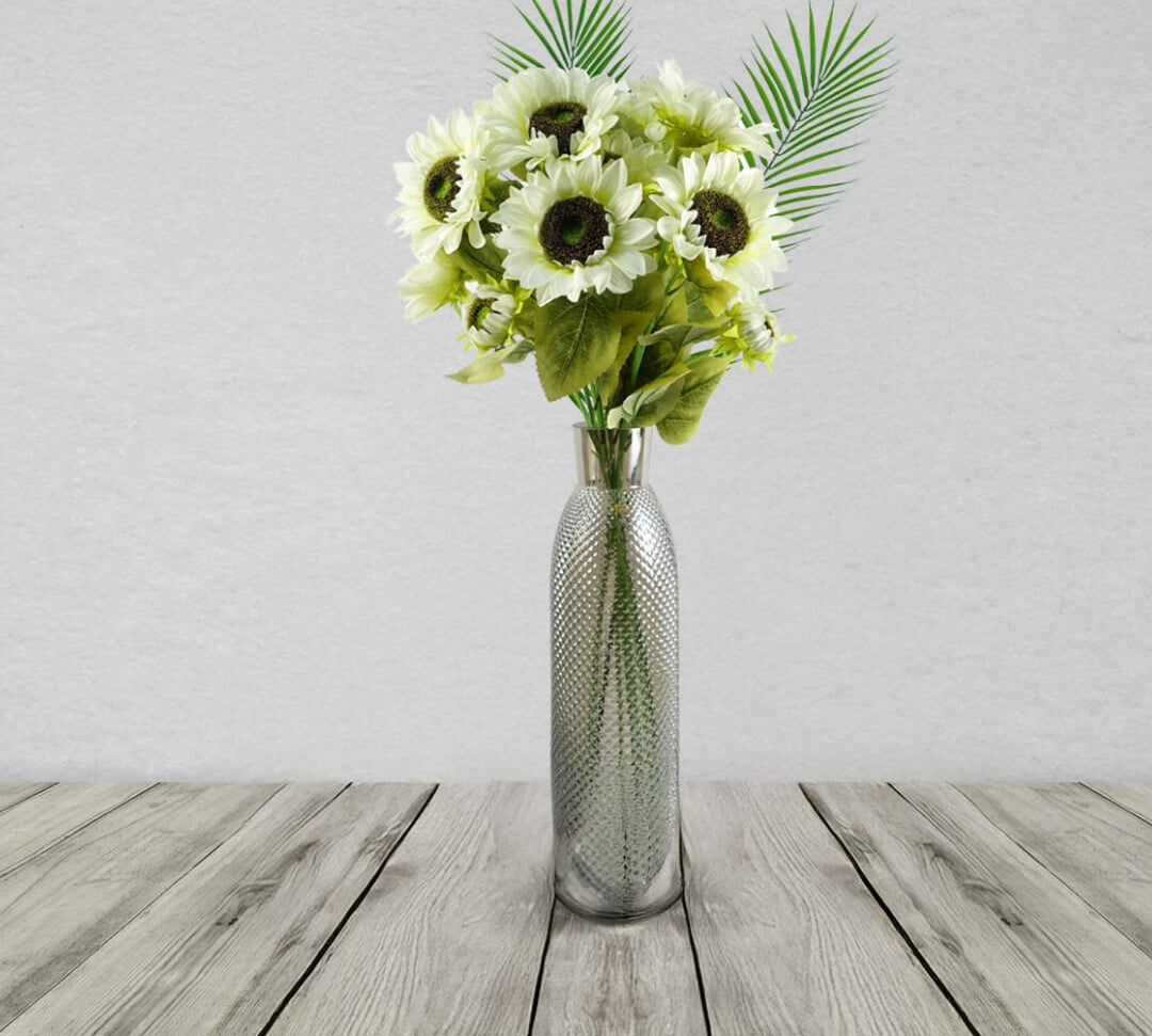100cm White Artificial Sunflower Arrangement Glass Vase