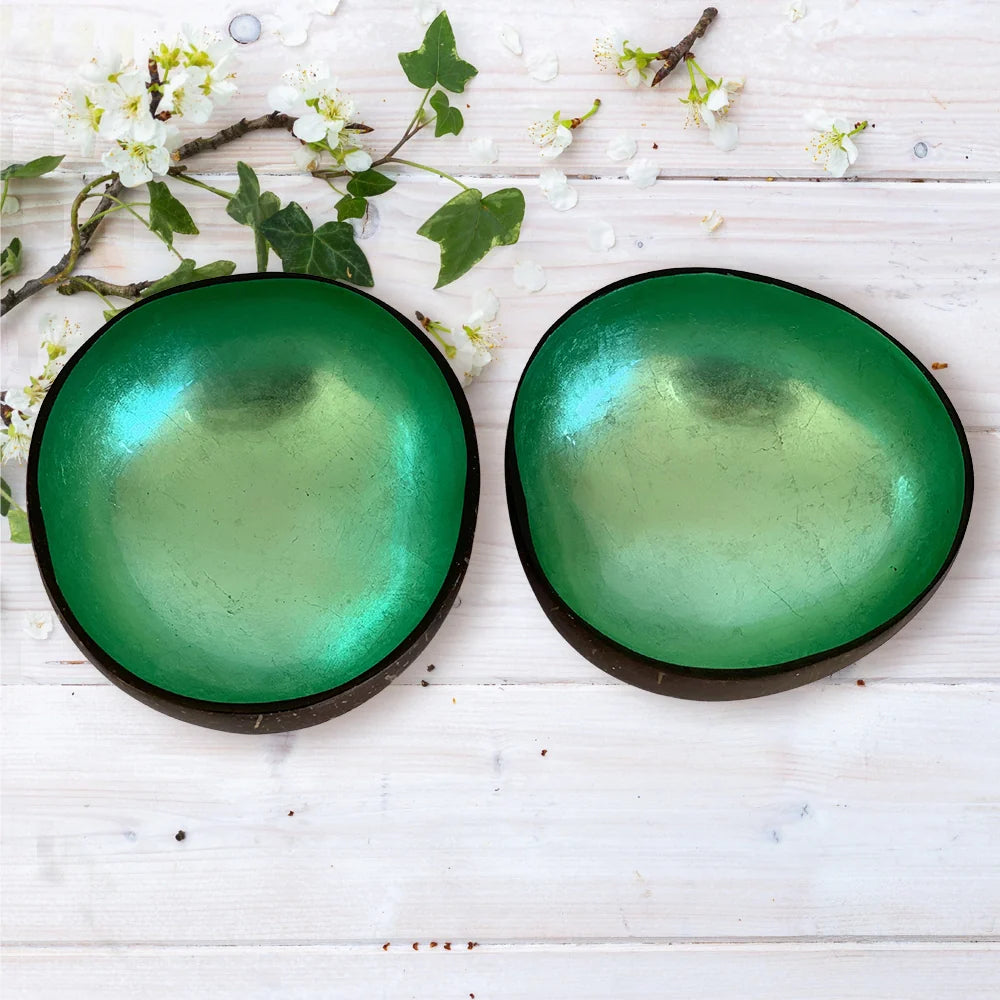 Hand-Painted Lacquered Coconut Bowls - Set of 2