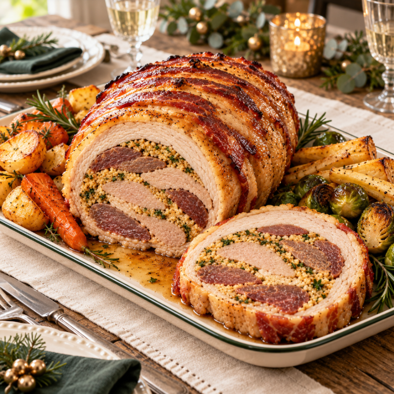 4 Bird Roast - Turkey, Goose, Chicken & Duck - Free Range - Bacon Topped & Stuffed