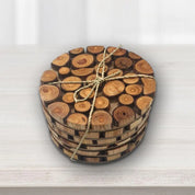 Handmade Rustic Wooden Coaster Set - Set of 6, 10 cm