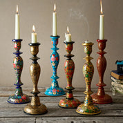 Hand-Painted Wooden Candlestick Holder - 12"
