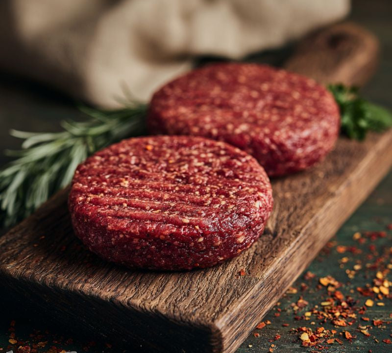 171 g) – gluten‑free patties on wooden board with chilli flakes
