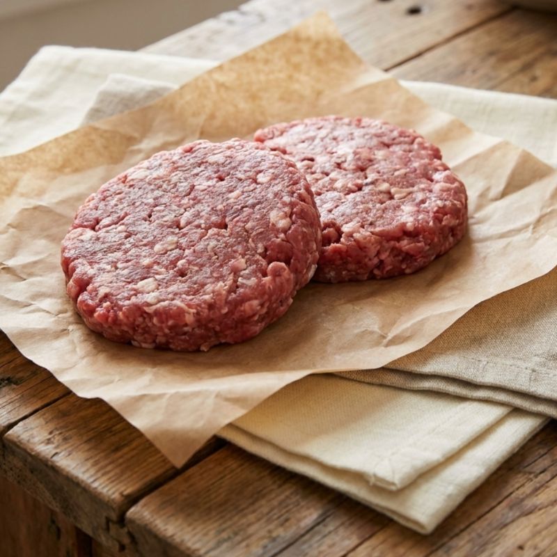 Gluten‑free beef burgers (2 × 6 oz/171 g) from The Black Farmer – free‑range British beef patties ready for grill or pan‐fry