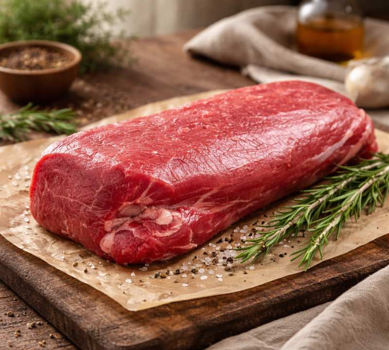 Premium British Beef Fillet, fresh butcher’s cut with rich marbling, ideal for roasting, grilling or pan-searing.