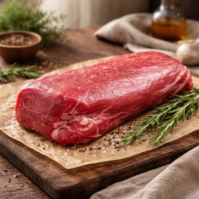 Premium British Beef Fillet, fresh butcher’s cut with rich marbling, ideal for roasting, grilling or pan-searing.