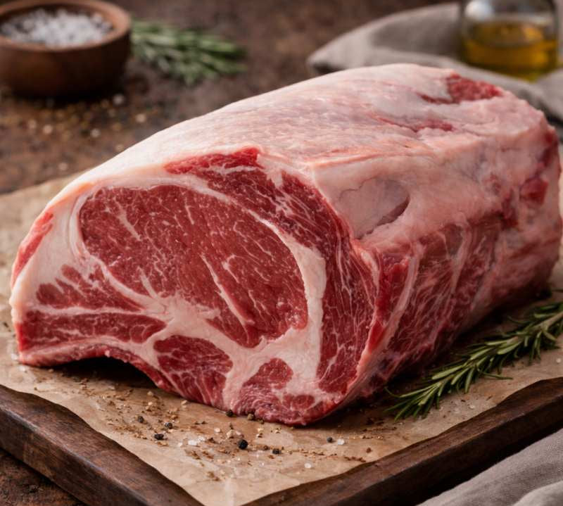 Boneless Rib of Beef – rolled British roasting joint with marbling from The Black Farmer, perfect for Sunday roast or special occasions