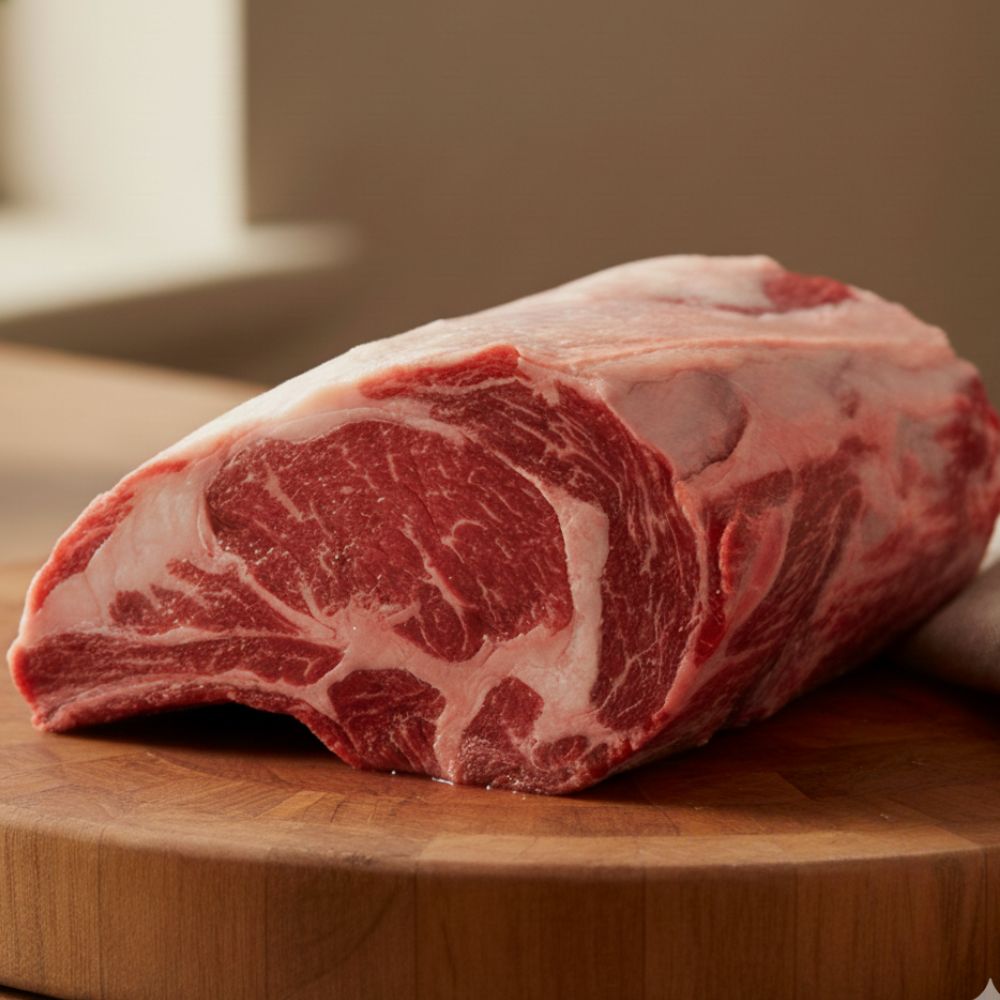 Boneless Rib of Beef – rolled British roasting joint with marbling from The Black Farmer, perfect for Sunday roast or special occasions