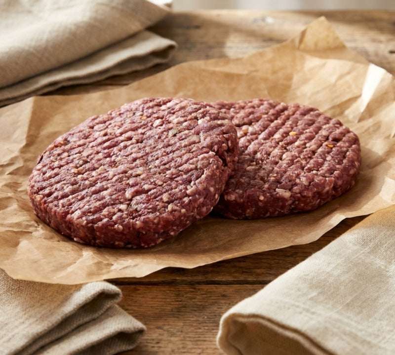 171 g) – gluten‑free patties on wooden board with chilli flakes