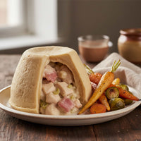 Chicken & bacon suet pudding with tender chicken, smoky bacon and creamy sauce in soft suet pastry.