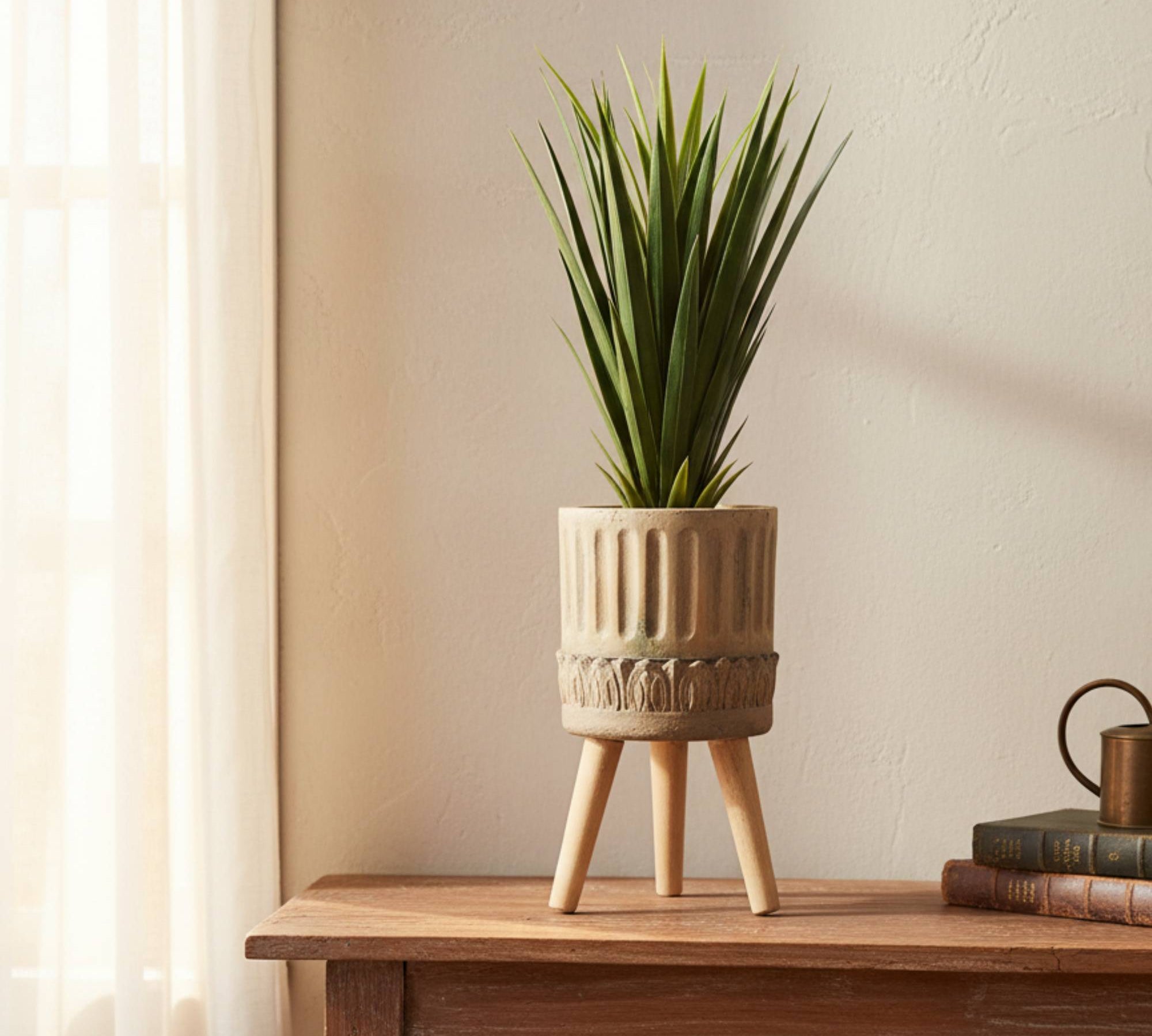 Composite Planter with Stand -- Introduce rustic charm with this large composite planter, crafted from fibreglass and hand-finished for a weathered lo