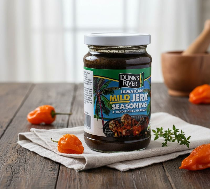 Dunns River Mild Jerk Seasoning 300g jar, Caribbean-style mild jerk seasoning stocked by The Black Farmer