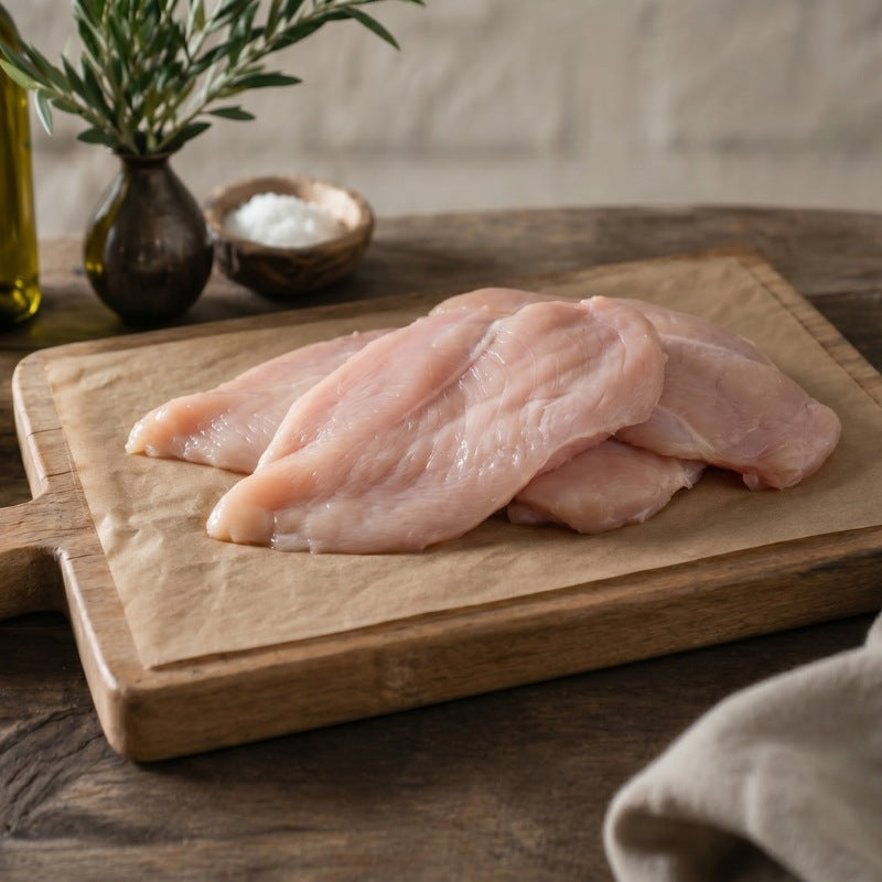 Free Range Chicken Breast Escalope – thin-cut British poultry, fresh and high in protein from The Black Farmer