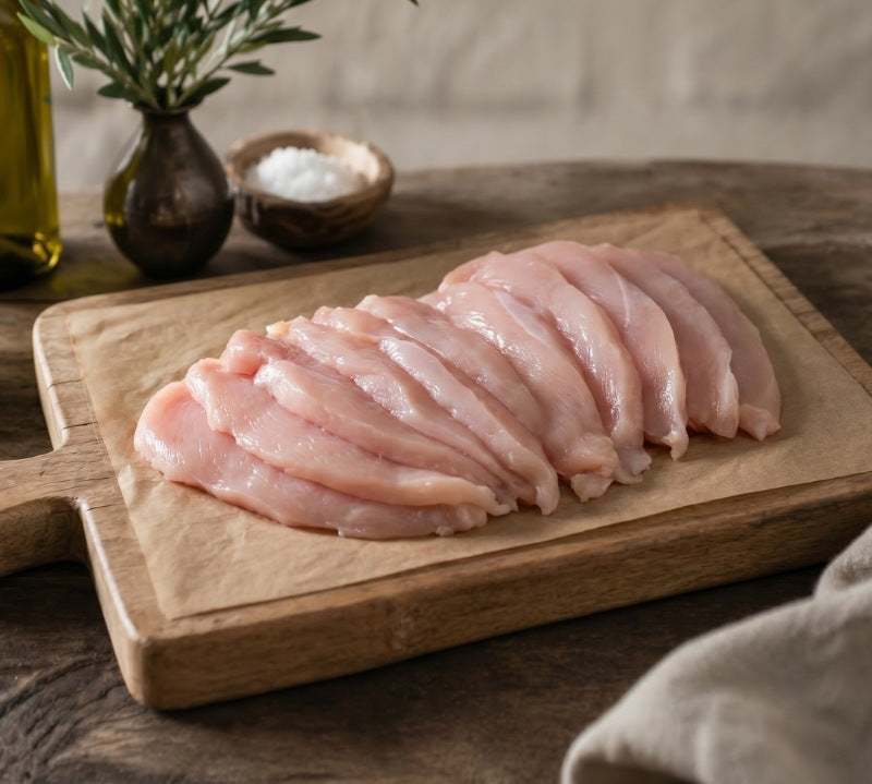 raw free range breasts fillets on a wooden board, ready for cook
