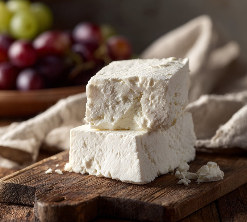 Authentic Greek feta cheese block, 200g, crumbly texture and tangy flavour.