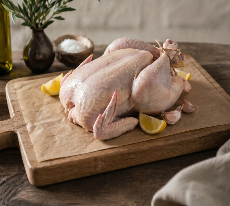Free range whole British chicken ready for roasting – high welfare, juicy and tender, by The Black Farmer
