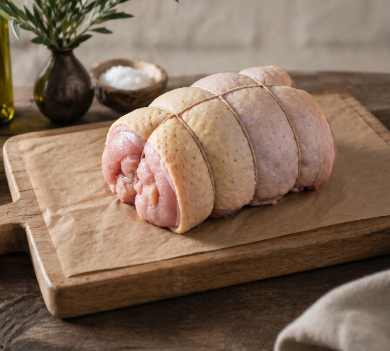 Free range boneless turkey breast crown, rolled for easy roasting, premium British poultry.