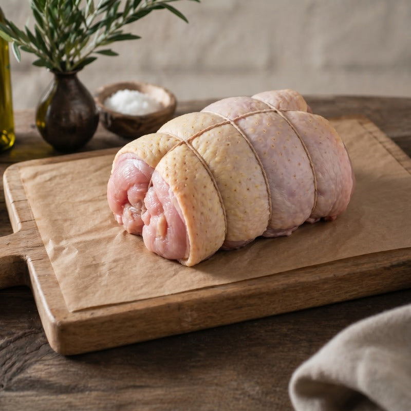 Free range boneless turkey breast crown, rolled for easy roasting, premium British poultry.