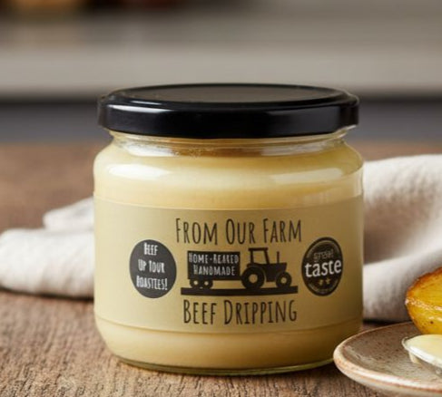 Jar of From Our Farm Beef Dripping 285g — British beef cooking fat for roasting, frying, and high-heat recipes.