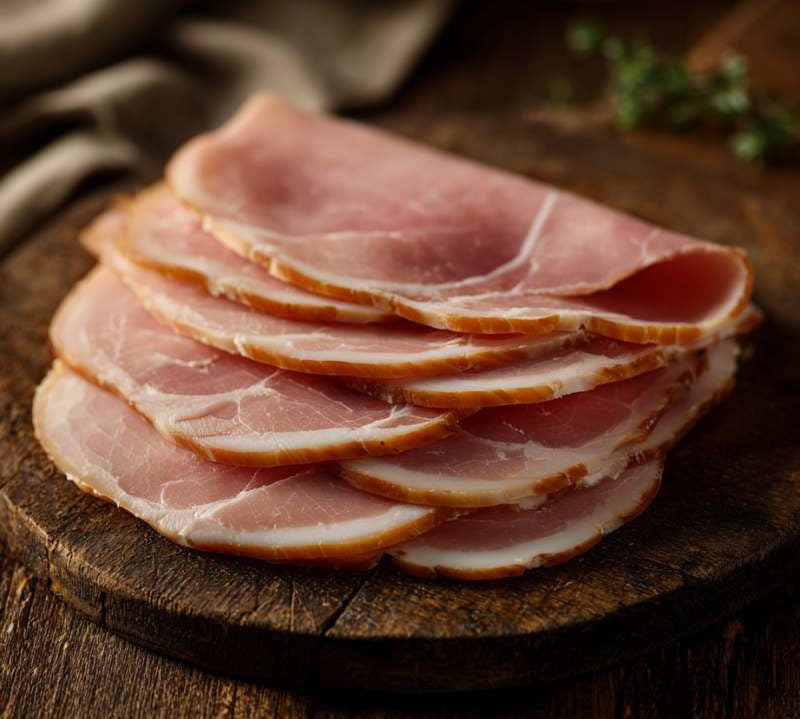 Thick-cut unsmoked ham slices on board – The Black Farmer British deli ham