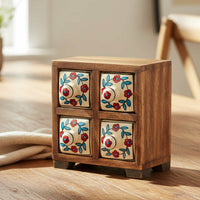 Hand Painted White Floral Ceramic 4 Drawer Chest