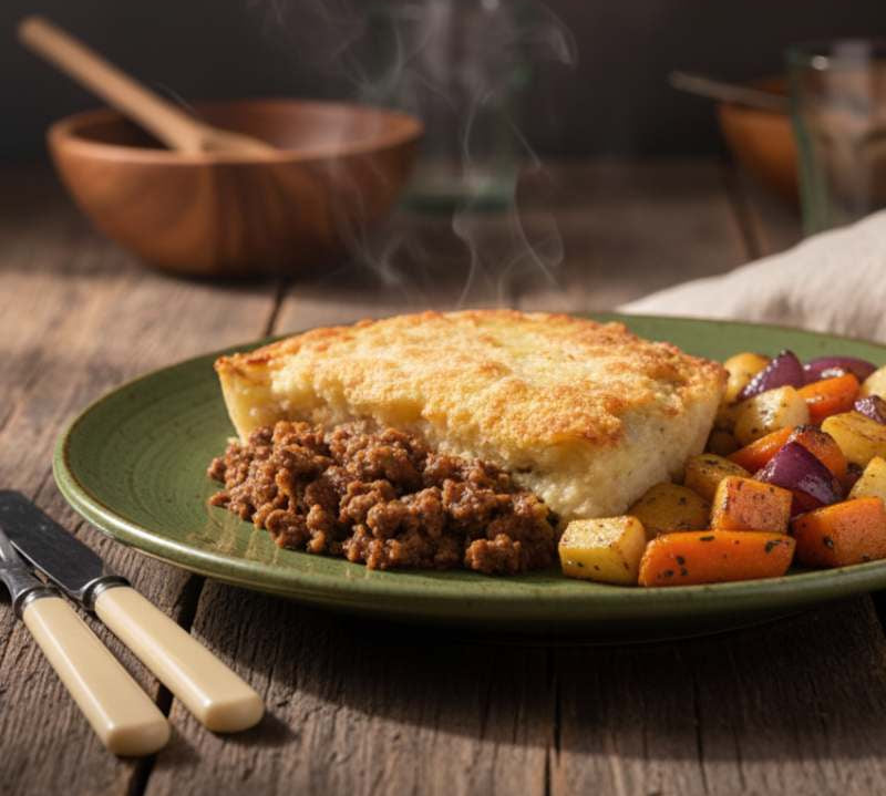 Cottage Pie 350g with minced beef, gravy and creamy mash in tray — British comfort meal ready to heat.
