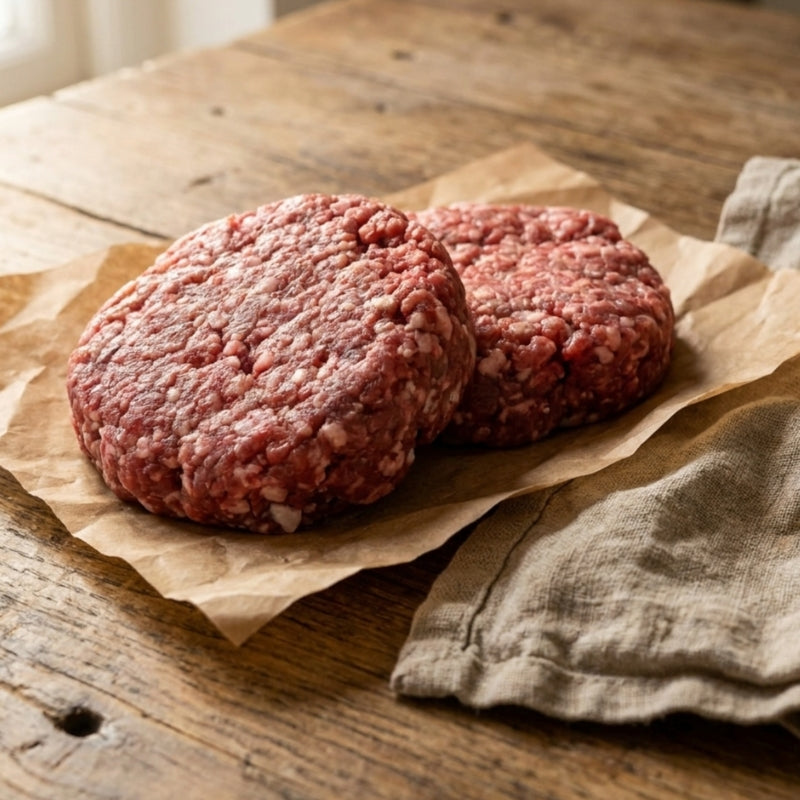 British Lamb & Mint Burgers (2 × 6 oz/171 g) – gluten‑free patties on wooden board with mint sprigs