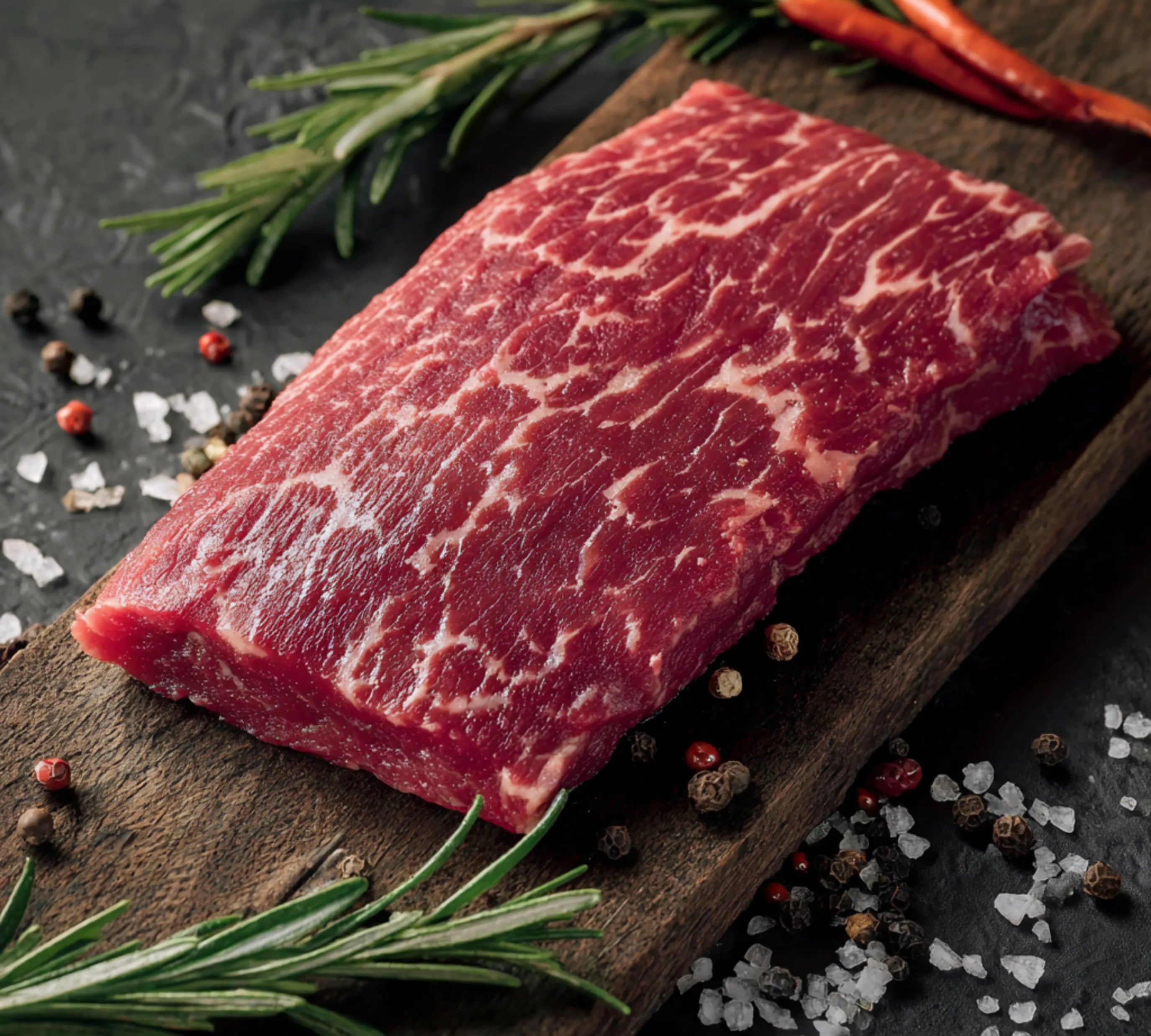 Lean British beef minute steak, thin-cut topside, ideal for quick cooking and high-protein meals.