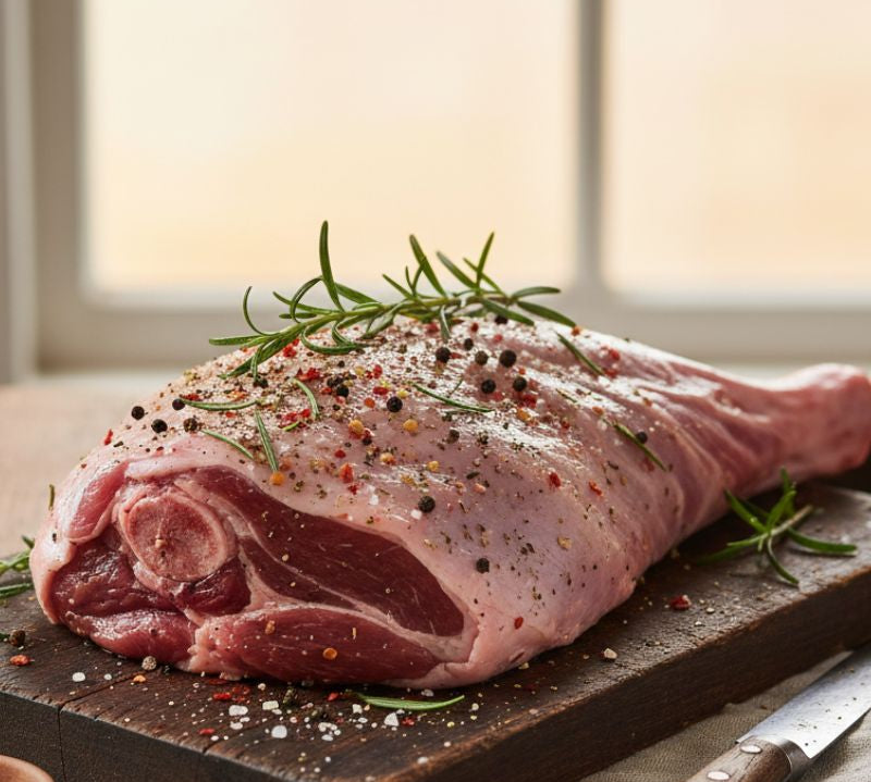 Mutton Leg Bone-In — premium cut of mature mutton with rich flavour, ready for roasting or curry.