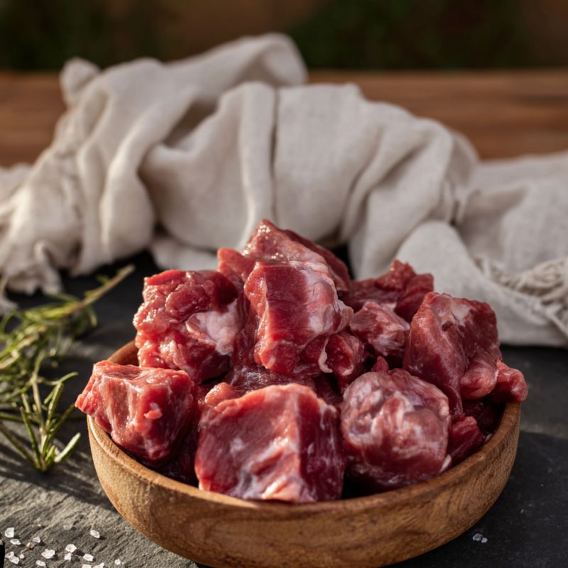 Mutton Leg Boned Diced 1kg – premium British mutton on the bone, ideal for stews, curries, and slow-cooked dishes.