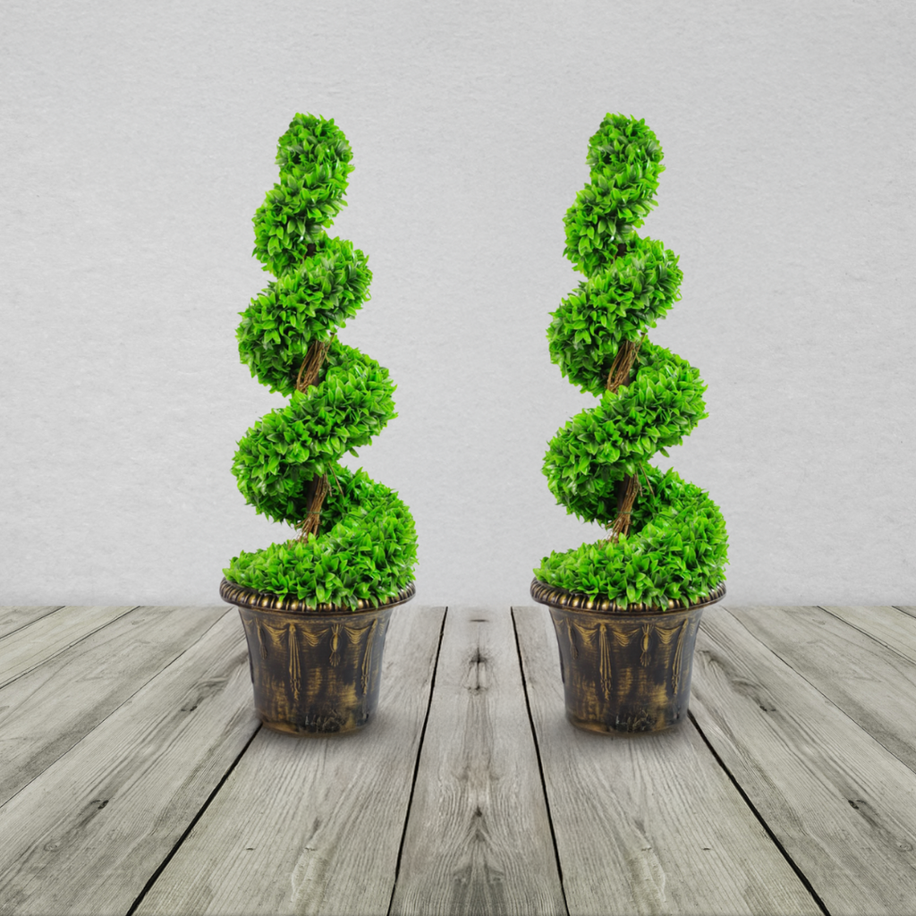 Pair of Spiral Leaf Topiary Trees with Decorative Planters – The Black ...
