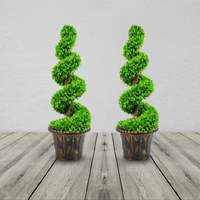 Pair of Spiral Leaf Topiary Trees with Decorative Planters