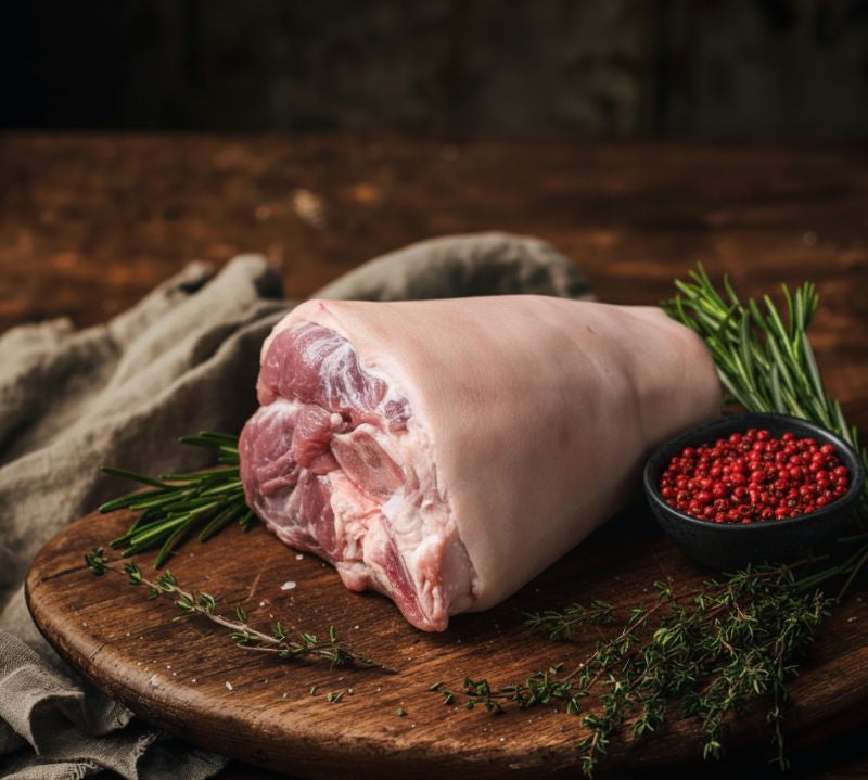 Fresh British Pork Hock from The Black Farmer – traditional cut for roasting, braising, or stews.