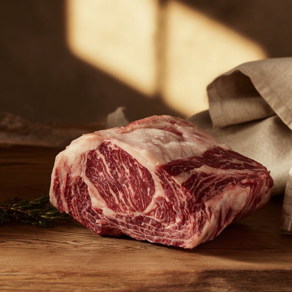 Premium Boneless Rib of Beef (2kg) – aged British beef roasting joint from The Black Farmer, richly marbled and ideal for festive or Sunday roasts
