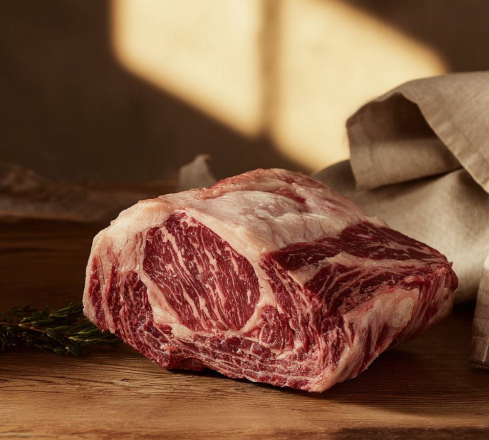 Premium Boneless Rib of Beef (2kg) – aged British beef roasting joint from The Black Farmer, richly marbled and ideal for festive or Sunday roasts