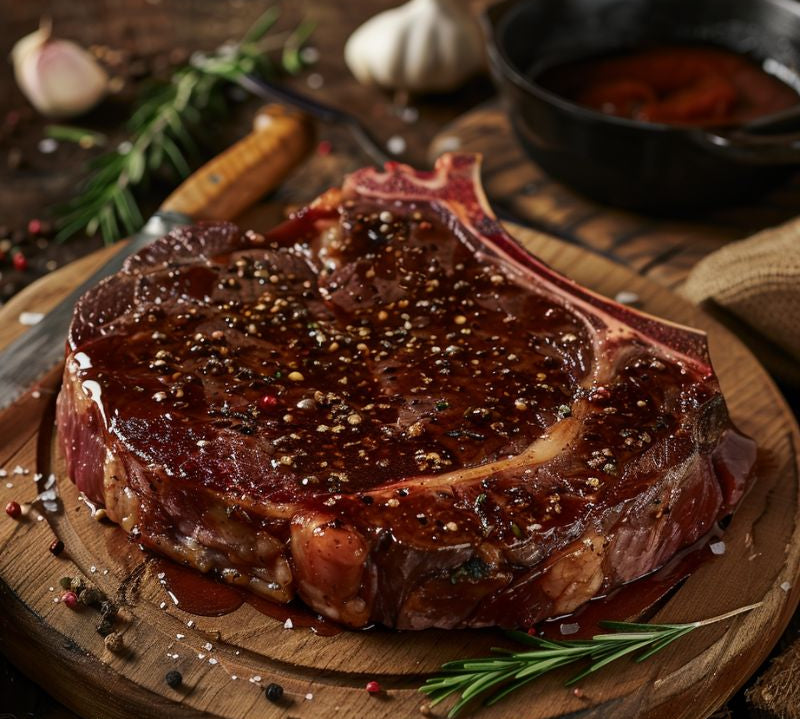Sticky BBQ beef ribeye steaks marinated and ready to cook, premium butcher’s cut with rich marbling.