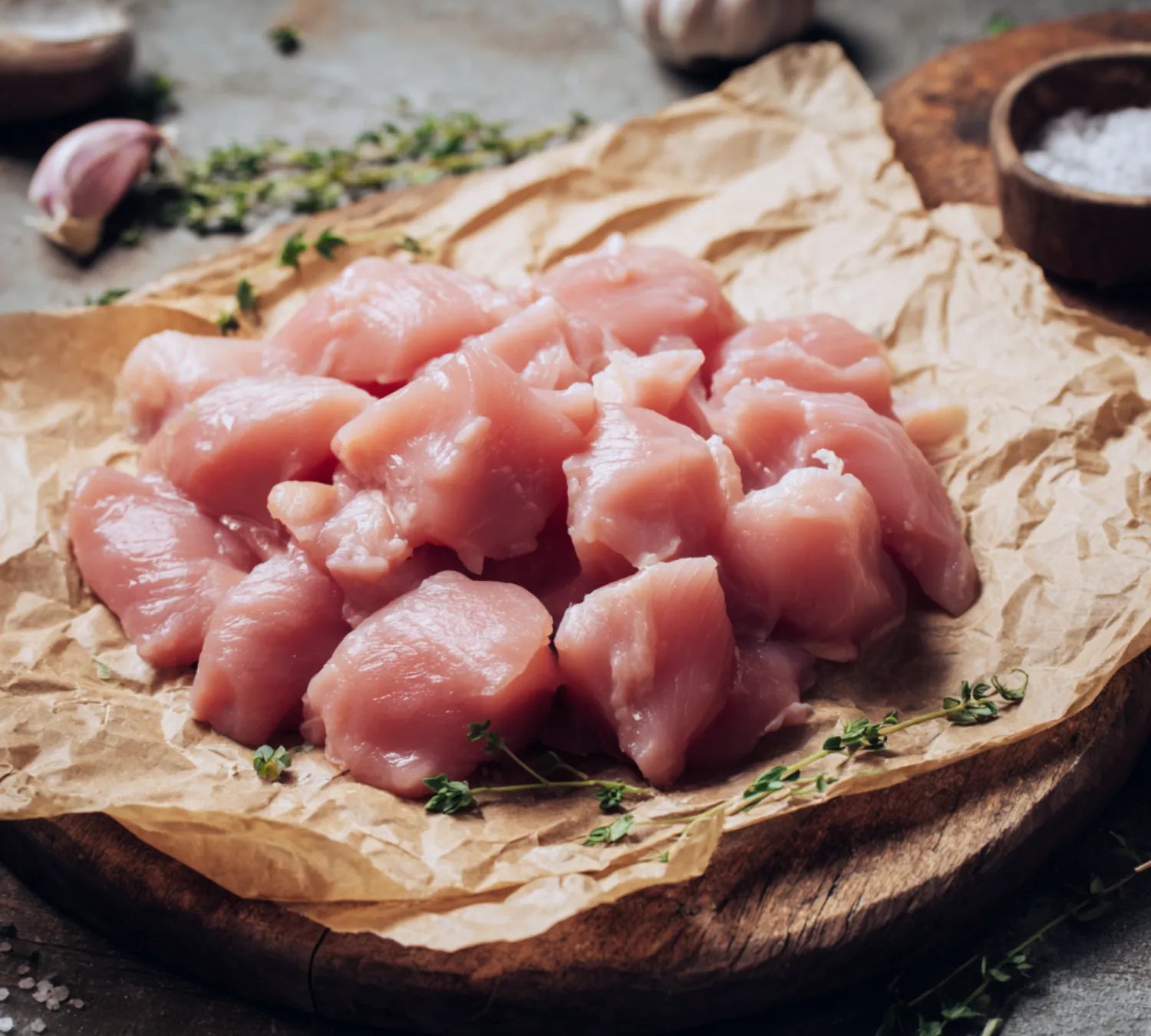 Fresh diced free-range chicken breast from The Black Farmer – tender, lean British poultry for healthy cooking