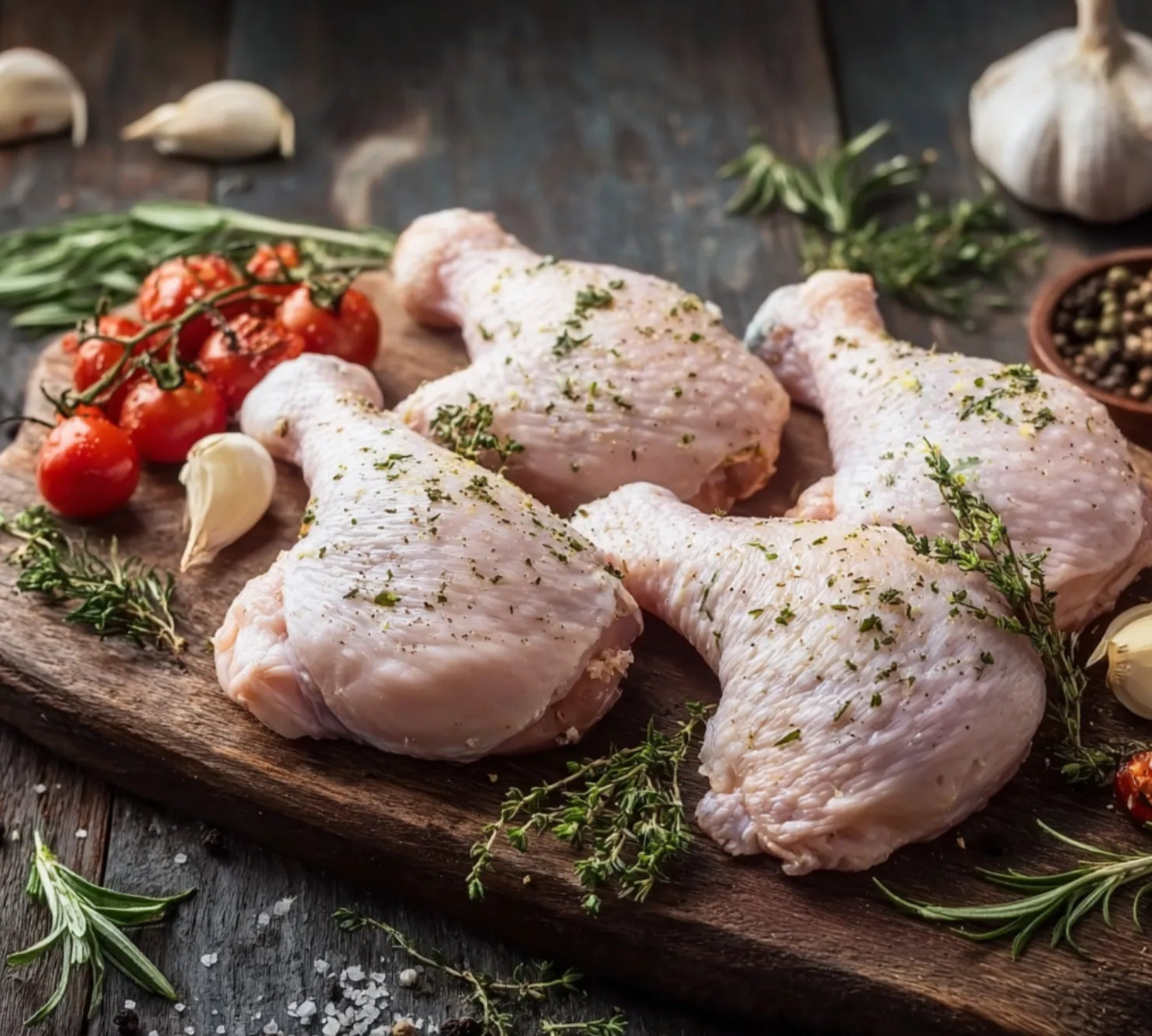 Raw free range chicken legs from The Black Farmer, fresh British poultry ideal for roasting or grilling.