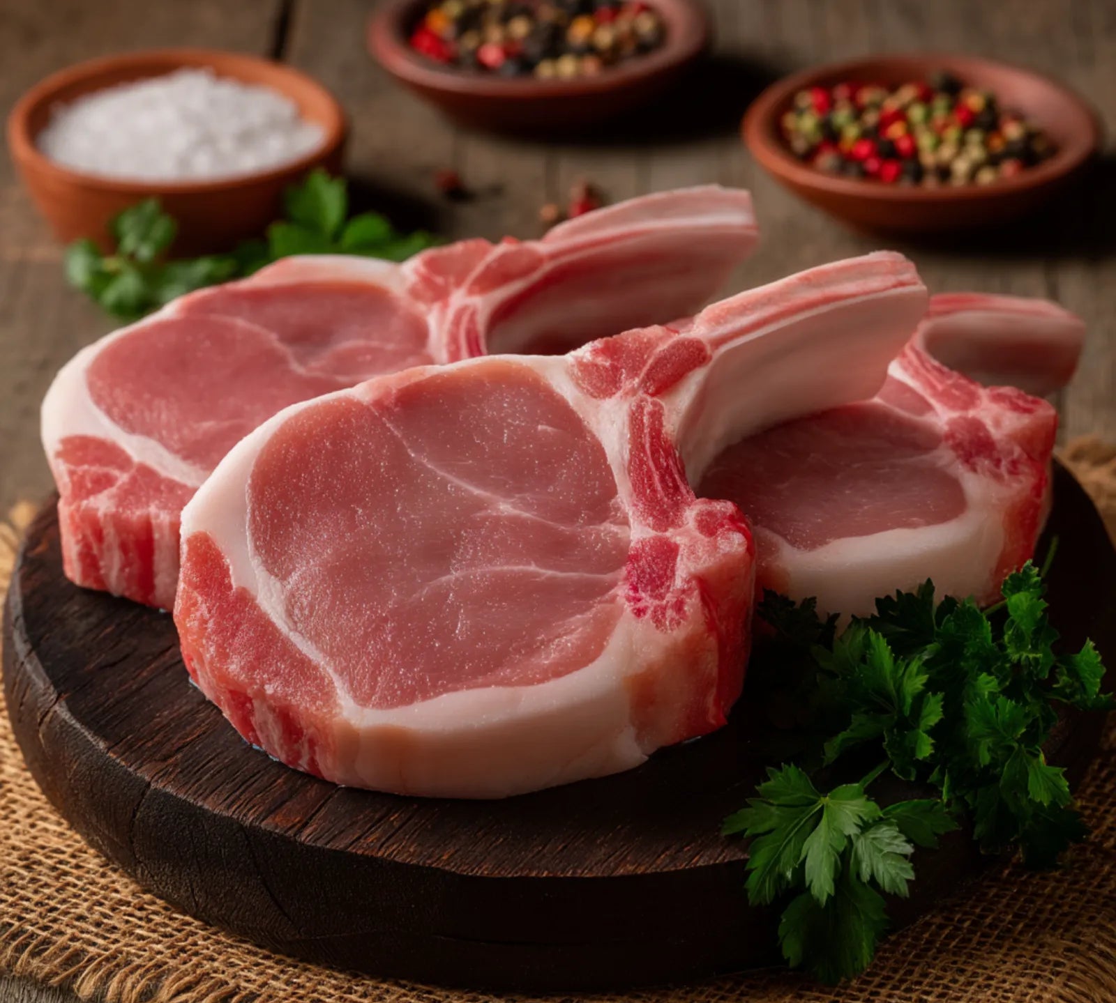 French-trimmed British pork cutlets – premium free-range pork for grilling or roasting available to buy online.
