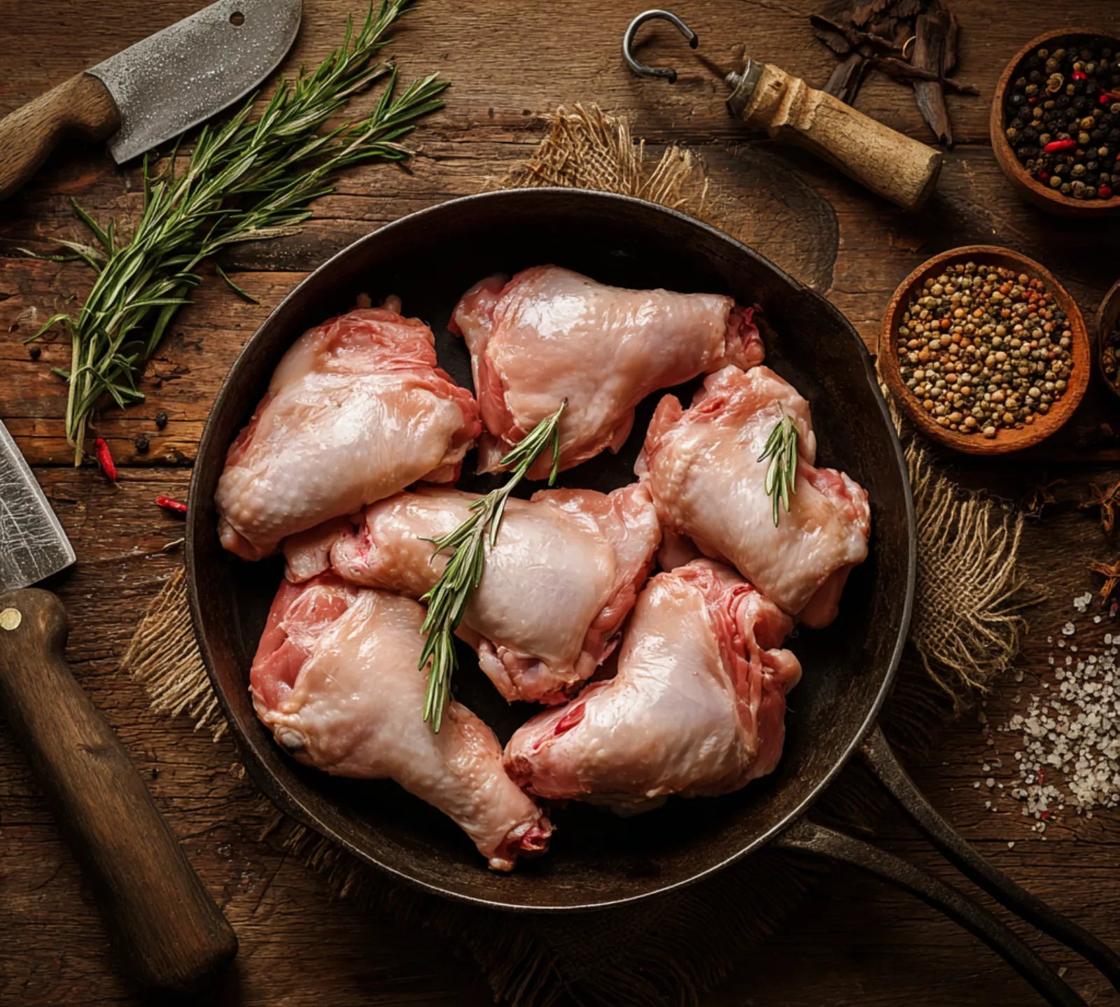 Whole rabbit jointed into six pieces, premium British game meat ideal for roasting, braising, or slow cooking.