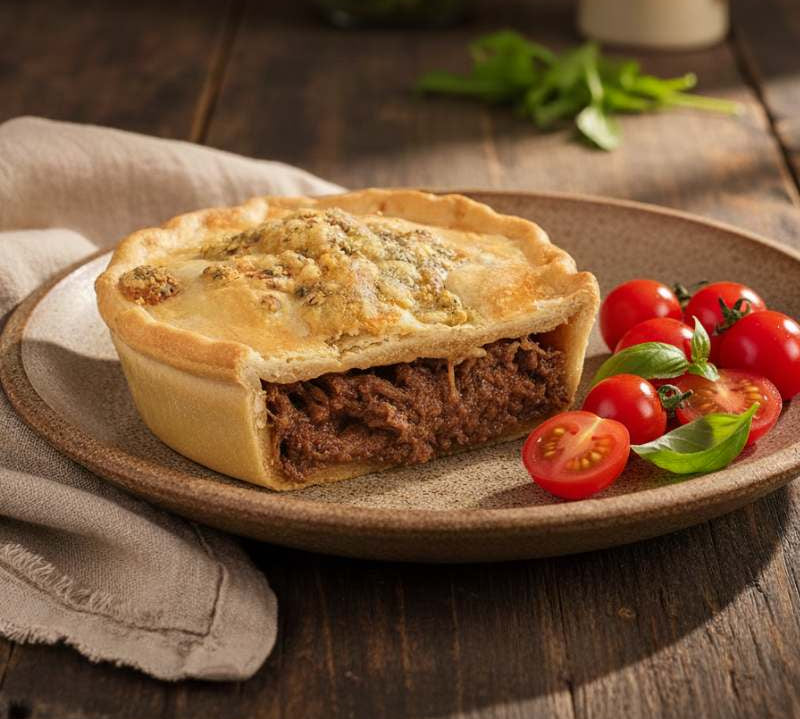 Golden Steak & Stilton Pie with British beef and creamy Stilton in flaky pastry, 350g comfort meal.