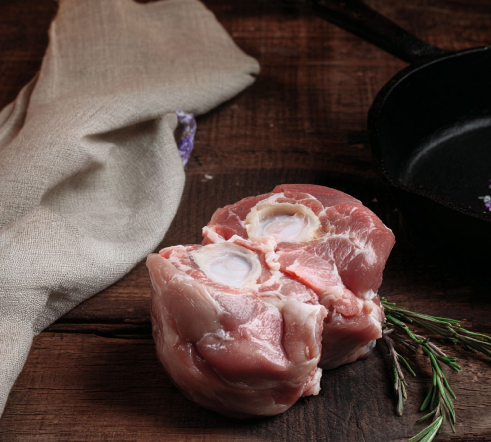 Raw British Veal Osso Buco cuts – premium veal shank for braising, from The Black Farmer.