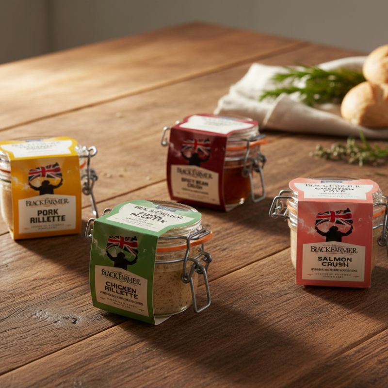 Wilfred’s Unbeatable pâté bundle with pork, chicken, salmon and vegan spreads in glass jars
