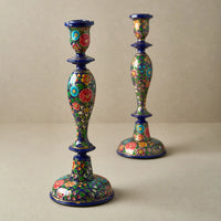 Hand-Painted Wooden Candlestick Holder - 12"